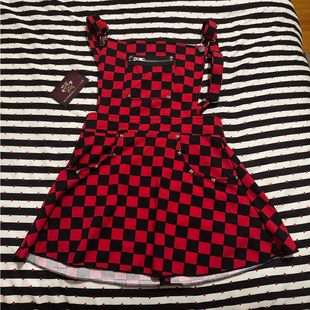 Red and Black Checkered Pinafore Dress